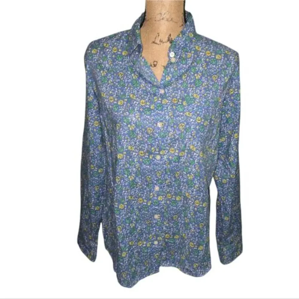 J. Crew‎ Blue Yellow Ditsy Floral Button-Up Shirt Women's Size Medium